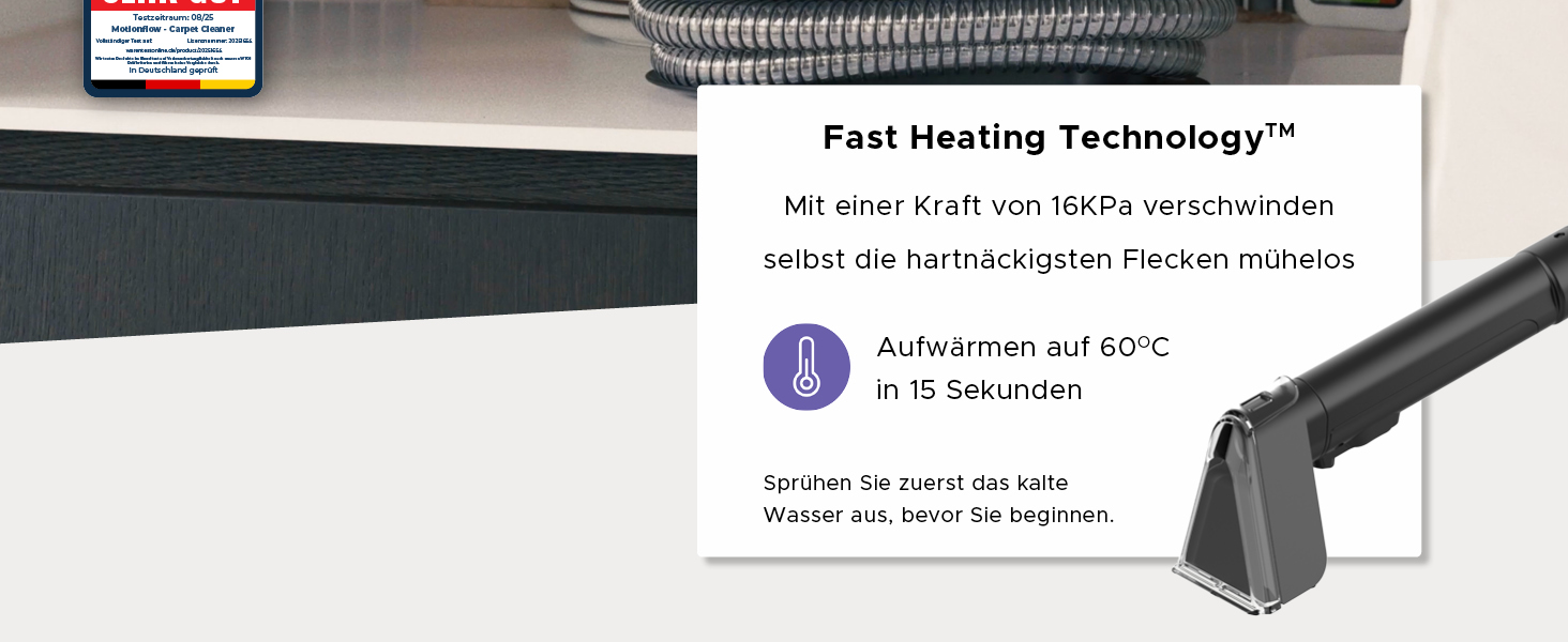 Теперішній мийний пилосос Motionflow з нагрівом - 1200W для килимів, меблів, авто. 4 насадки, самоочищення, 15с нагрів. Чорний