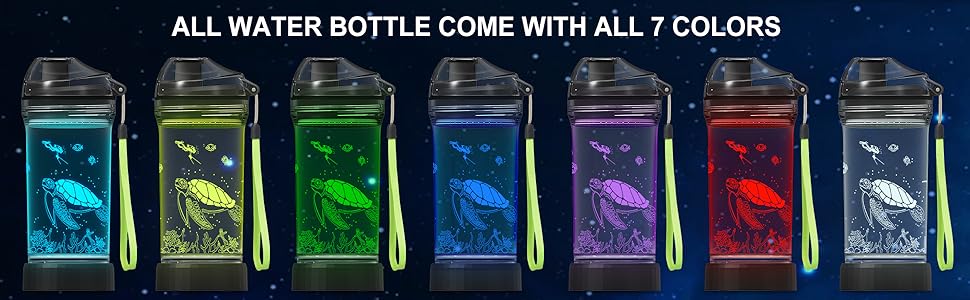 Дитяча пляшка для води з 3D LED черепахою, Tritan, 400 мл, BPA Free, оригінальна, для школи та подорожей, подарунок для дівчаток і хлопчиків