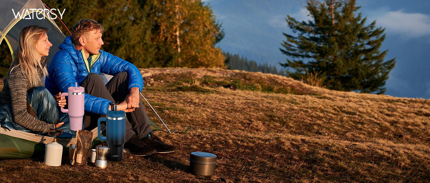 Термокружка WATERSY 1.2L з 2 трубочками, витокозахисний термос для кави To Go, вакуумна ізоляція, без BPA, ретро-зелений