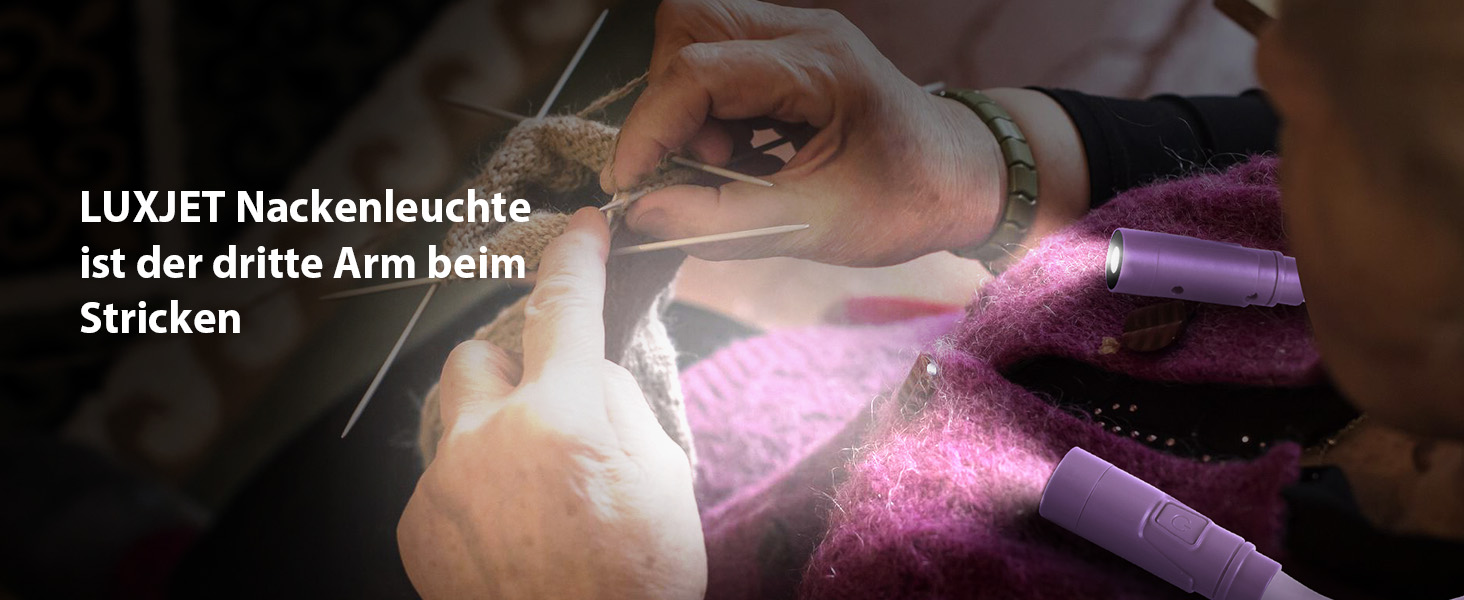 Ліхтар на шию LUXJET LED для читання, в'язання, ремонту: акумуляторний, 3 кольори, регульована яскравість (світло-ліловий)