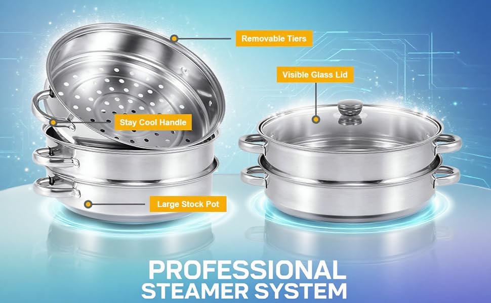 П'ятирівневий паровар Mantovarka, нержавіюча сталь, пароварка Induktion, пароварка для овочів, з кришкою з скла, підходить для всіх типів плит, пароварка Induktion