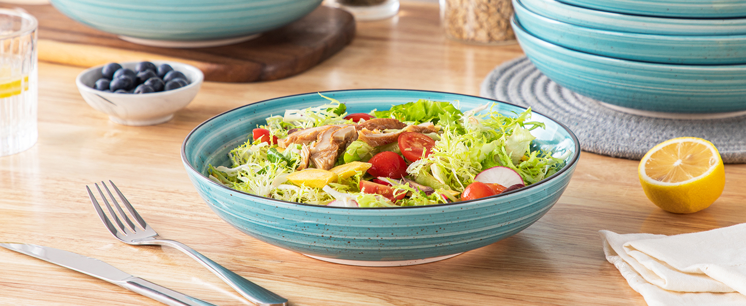 Набір тарілок для супу Vancasso Bonbon, 6 шт, 1500 мл, кераміка, блакитні