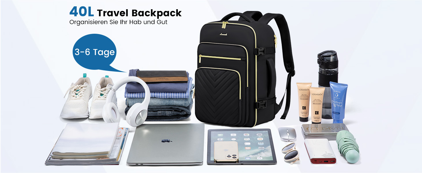 LOVEVOOK Рюкзак для ручної поклажі, 40L, водонепроникний, для ноутбука 17 дюймів, Easyjet, для подорожей, роботи, трекінгу, оливково-бежевий (18 дюймів, A-чорний)