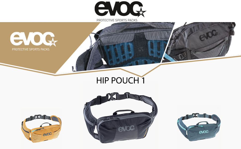 Поясна сумка EVOC HIP Pouch 1 л для велосипедних турів, Slate, з AIR PAD системою, двома кишенями на поясі та двома додатковими відділеннями