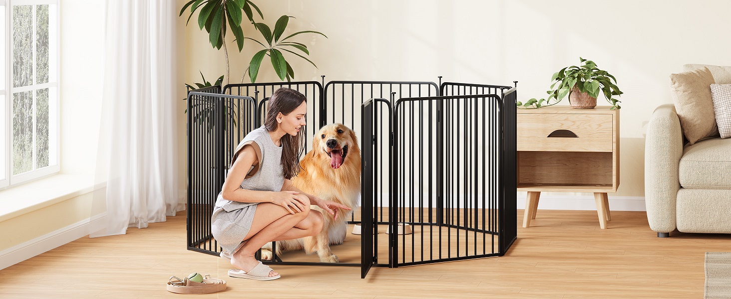 Вольєр для цуценят Yaheetech 24-секційний з замком, тихі труби, захист для підлоги, посилені металеві дроти, 80 см, для квартири та саду