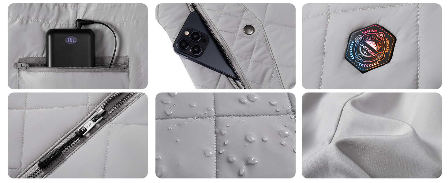 Жіночі грілки Heizwete з акумулятором 16000mAh 7,4V - 9 зон нагріву, 3 температурні режими, для активного відпочинку (сірий, S)