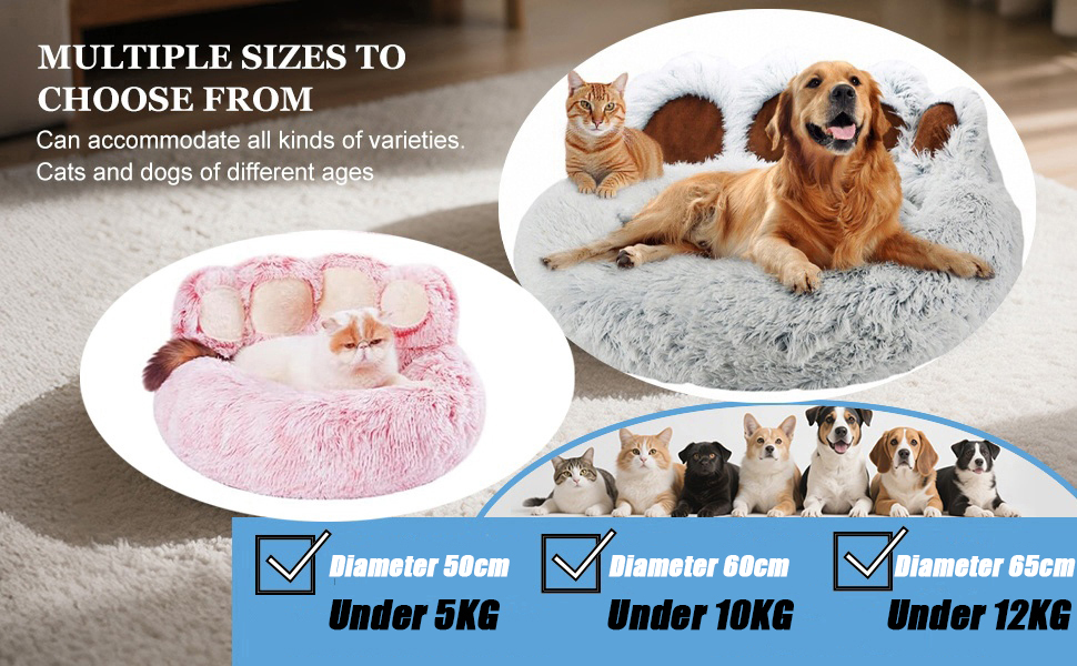 М'яке ліжко для собак та котів у вигляді ведмежих лапок, діаметр 50 см, теплий затишний сон для маленьких та середніх собак/котів/кроликів, легко миється