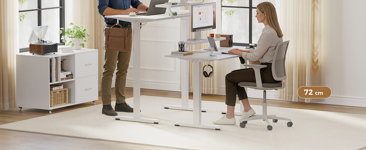 Електричний регульований стіл Agilestic з підсвічуванням, USB-портом та мобільним тримачем монітора. Комп'ютерний стіл з 3-секційною стільницею (білий, 120 x 60 см)