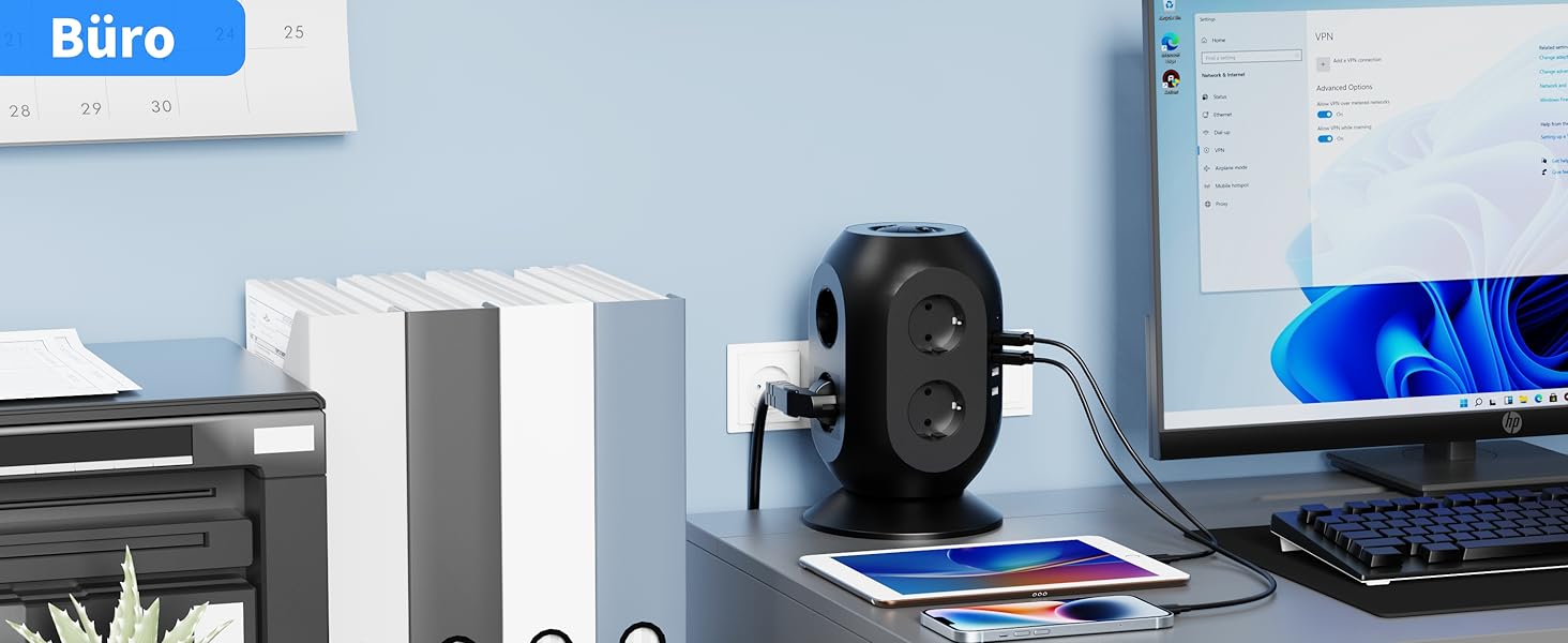 Багатофункціональна мережа живлення Colstar з 4 USB, 8 розеток, захистом від перенапруги, 2м кабелем, для дому та офісу, чорна