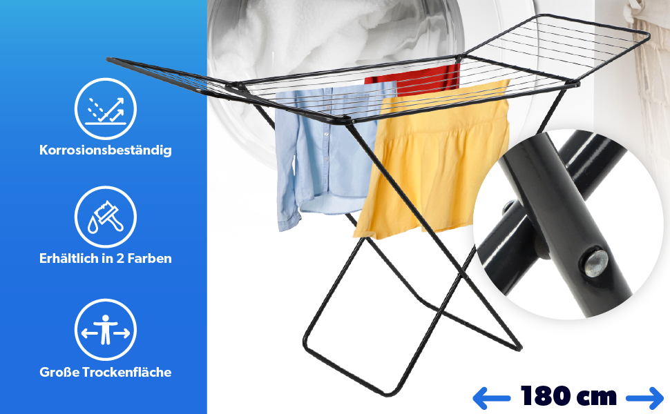 Сушарка для білизни KADAX з крилами, 18/23м, сталева, складна (біла/чорна)