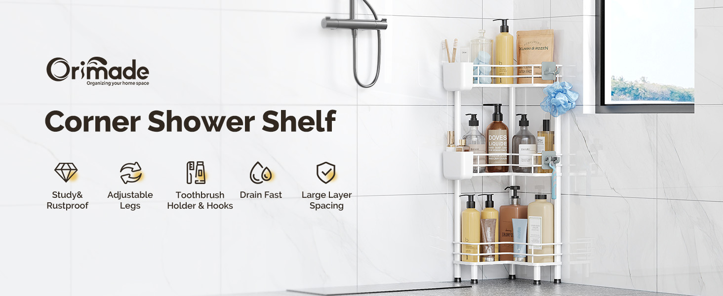 Набір з 3 кутових поличок для душу Orimade, нержавіюча сталь, без свердління, для ванної кімнати