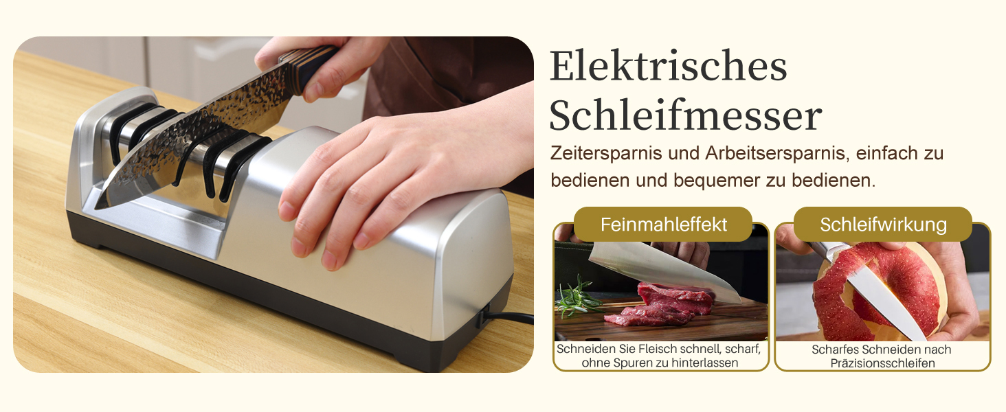 Електричний точило для ножів 15 градусів 3-в-1 для м'яса та овочів, професійний, для грубого, тонкого шліфування та полірування кухонних ножів (включно з кухонними ножами)