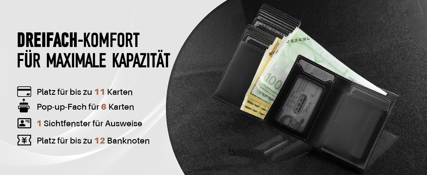 Чоловічий гаманець з RFID-захистом та відділенням для монет, Smart Wallet з вікном для документів, шкіряний гаманець для карт (чорно-червоний)