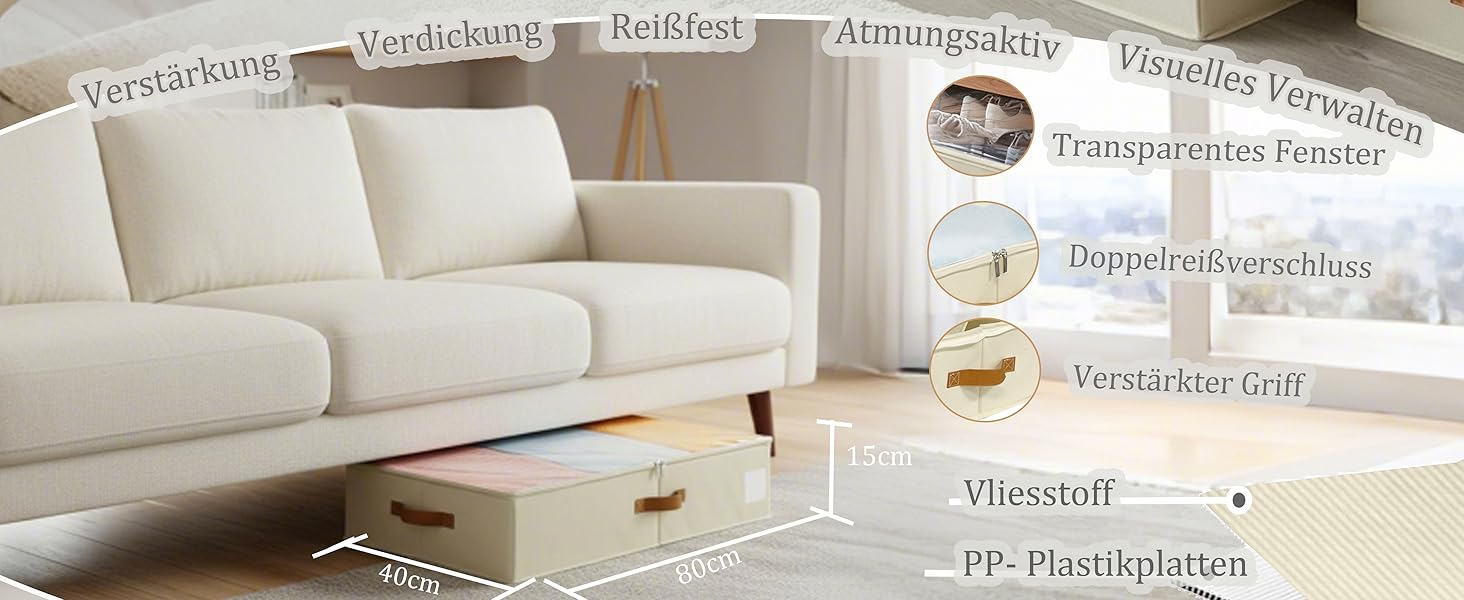 Коробки для зберігання під ліжком, 2 шт. з підставкою по периметру, з кришкою для постільної білизни та одягу (без нижньої підставки), бежеві