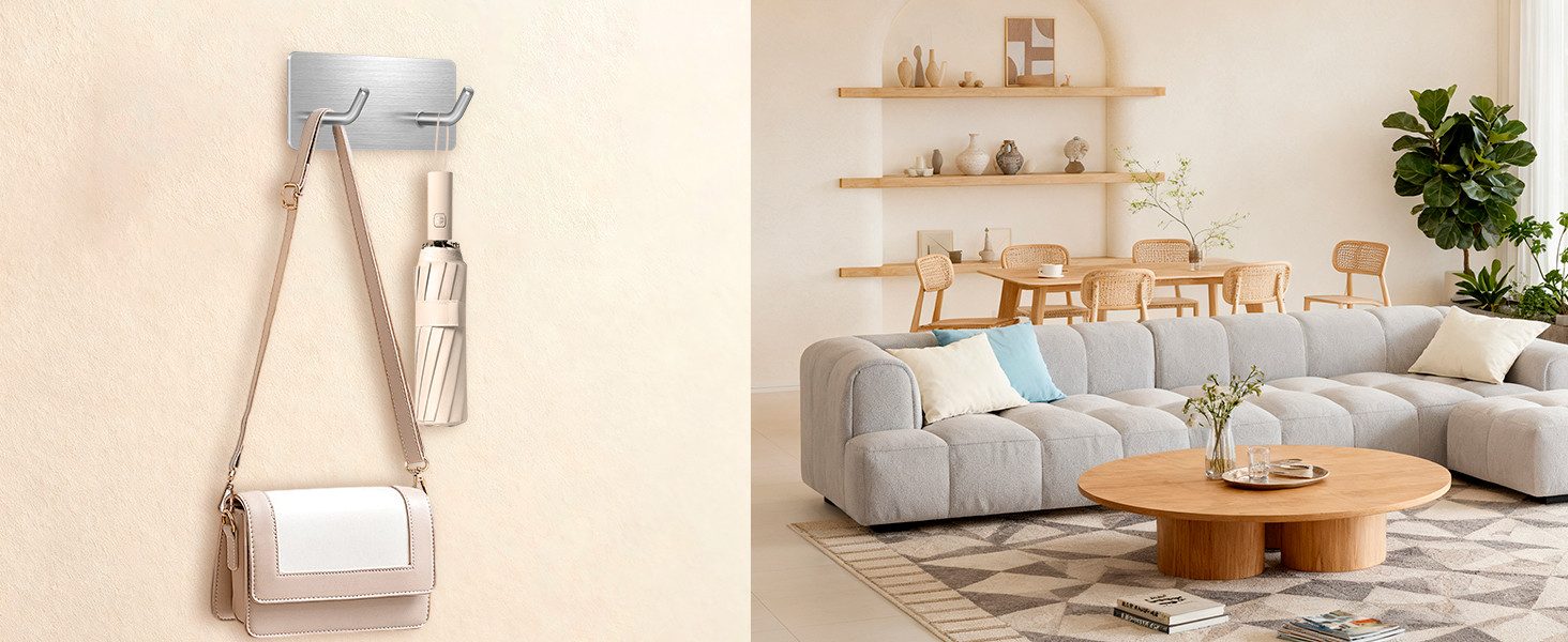 Самоклеючі гачки Haken - набір 6 шт. з нержавіючої сталі 304, без свердління, для ванної, кухні та вітальні