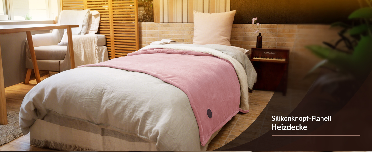 Електрична ковдра GOTCOZY 130x180 см з 10 рівнями нагріву та таймером, рожева