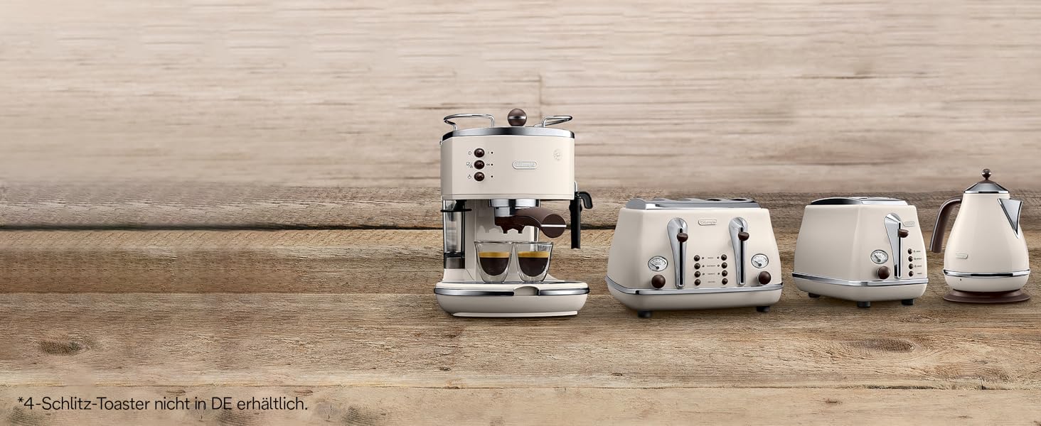 Кавомашина еспресо De'Longhi Icona Vintage ECOV 311.BG – ретро дизайн, ручний капучинатор, для кави та ESE Pads, об'єм 1,4 л, бежевий колір