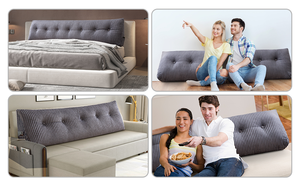 Підпорука для спини SLIGUY: трикутна подушка для ліжка, дивана, читання (120 x 50 x 20 см, сірий)