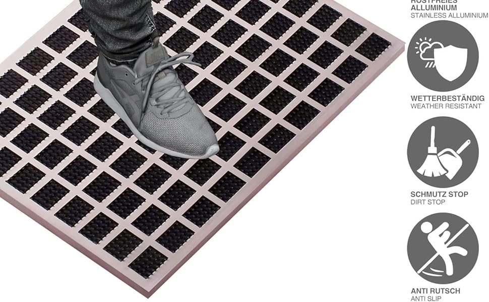 GOODS+GADGETS Люксова вхідна алюмінієва килимок для взуття 60x40 см з гумовими вставками, мат у стилі нержавіючої сталі