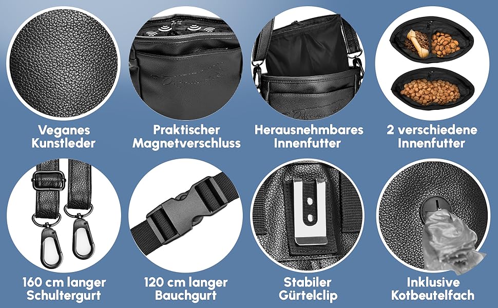 Футляр для ласощів для собак 'Frieda' з високоякісної штучної шкіри, чорний, розмір M. Зручна застібка EasyOpen на магніті, гаманчик для ласощів, сумка для прогулянок з собакою.