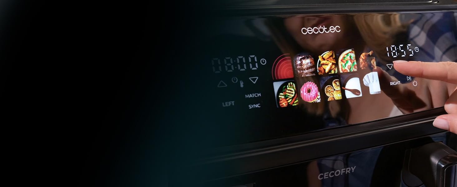 Фритюрниця без олії Cecotec Cecofry Grill Duoheat 8000 з грилем, 2200 Вт, 10 л, 8 меню, регулювання температури 80-200°C, цифровий дисплей, скло, для дієтичного харчування