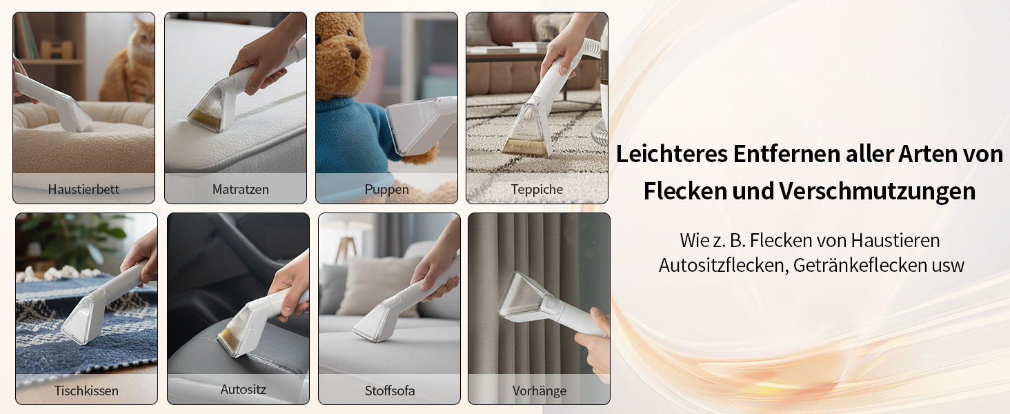 COCEAN Попиховий пилосос, мийка килимів, волого-сухий пилосос, 18Kpa для м'яких меблів, килимів, автосидінь та диванів, білий