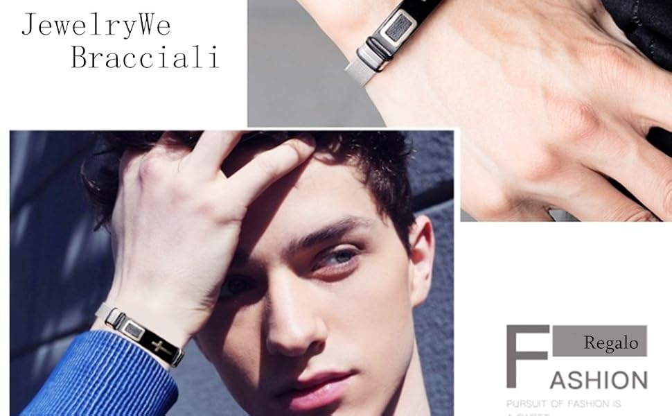 Чоловічий браслет JewelryWe з мережевою ланцюжком у вигляді хреста, з нержавіючої сталі та гуми, регульований розмір, чорний/золотий/срібний, безкоштовна гравіювання
