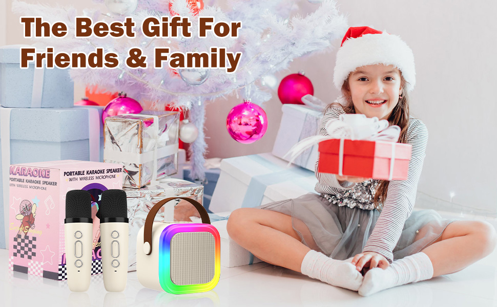 Дитяча караоке-машина з 2 бездротовими мікрофонами, портативна колонка для дітей та дорослих, подарунок для дівчинки, бежевий колір