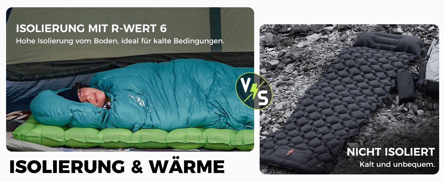 ATEPA ThermAir ізомат для кемпінгу та трекінгу, 6R, R-значення 6.6, 7 камер, компактний, з сумкою, 9см товщина, 9см зелений