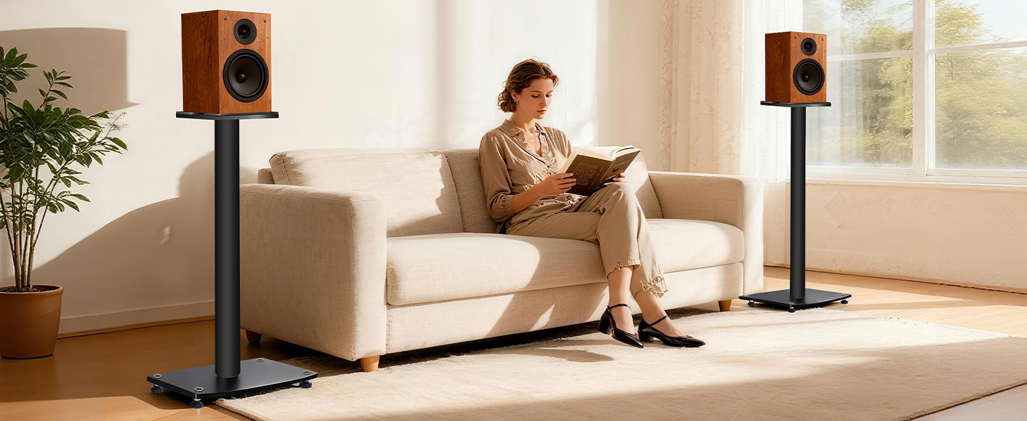 Підставка для акустики 65-85 см, регульована по висоті, дерев'яні підставки для сателітної акустики 4-10 дюймів, 20 кг вантажопідйомність, набір 2 шт. (Чорний - Метал)