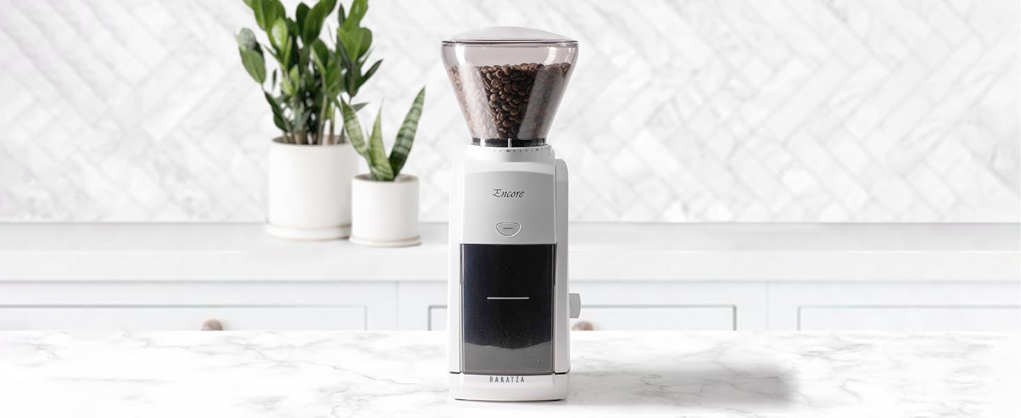Кавомолка Baratza Encore 230V - електрична кавомолка з конічним жорном, 40 ступенів помолу, аксесуари для бариста, біла