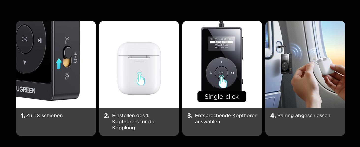 Bluetooth адаптер 2-в-1 UGREEN aptX: трансмітер та ресивер, версія 5.3