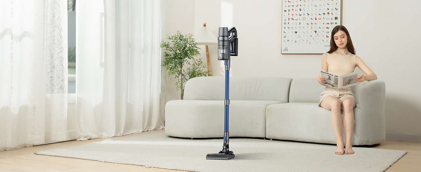 Бездротовий акумуляторний пилосос з функцією миття підлоги, 45000 Па/550 Вт/60 хв, безщітковий двигун, LED-дисплей, самостійна парковка, для твердих поверхонь, килимів та шерсті тварин, блакитний