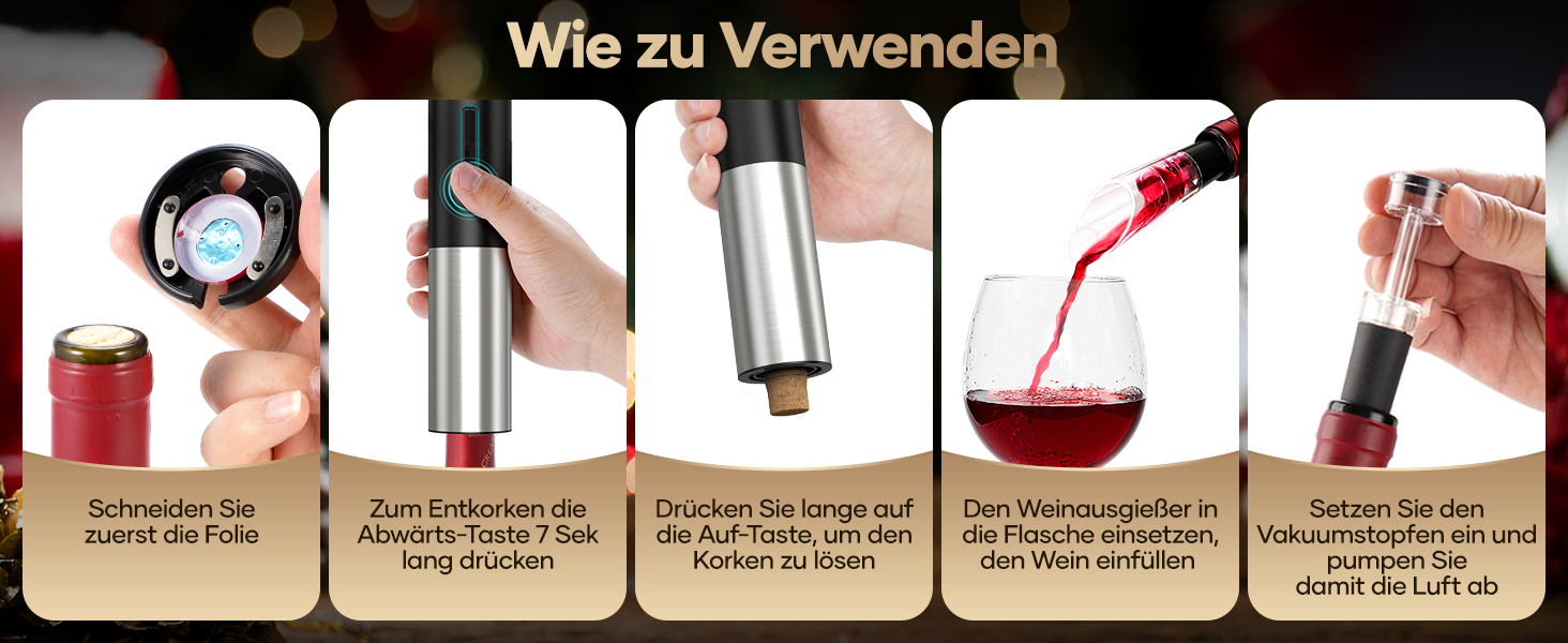 Електричний відкривачка для вин Assark, набір: автоматичний відкривачка, фольєзоріз, USB-кабель, вакуумні пробки та виливає для вина. Ідеальний подарунок!