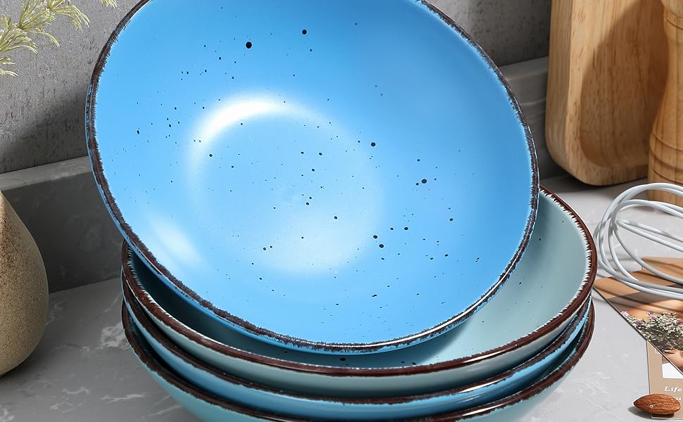 Набір тарілок Vancasso MODA Steingut: 12 глибоких тарілок для супу, пасти, салату (800 мл, блакитні відтінки)