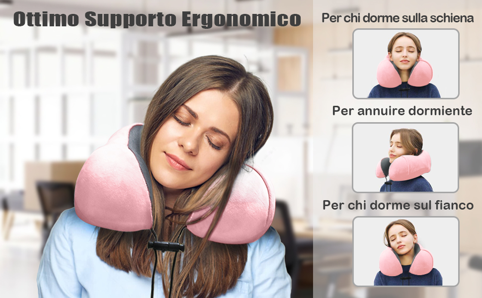 Подушка для шиї у вигляді U, Memory Foam, для подорожей на літаку, авто, в офіс. З маскою для сну та навушниками. Рожева