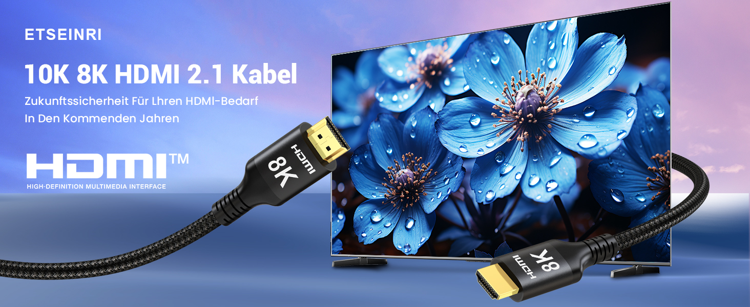 HDMI 2.1 кабель Etseinri 2 метри, 48Gbps, 4K 240Hz, 8K, eARC, HDCP2.3, HDR10+, Dolby Atmos, Vision, для моніторів, телевізорів, проекторів (Чорний)