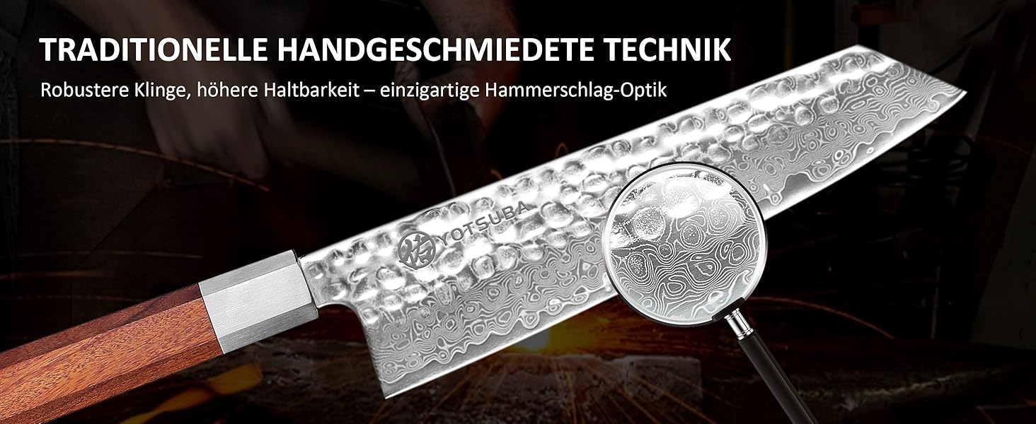 Кухонний ніж YOTSUBA Hackmesser 18 см, кухонний тесак, професійний ніж для м'яса та овочів, з ергономічною ручкою Pakkawood