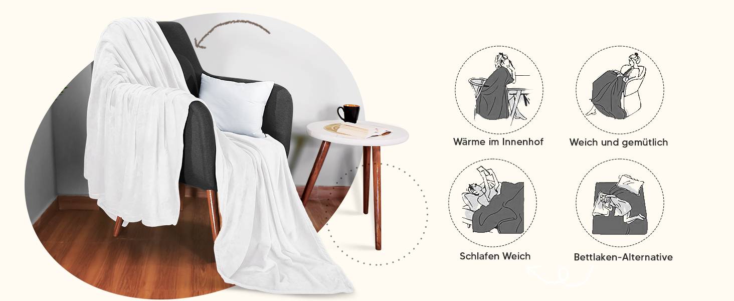 Плед Utopia Bedding: теплий та м'який флісовий плед 200x150 см для ліжка, дивана та крісла (білий)