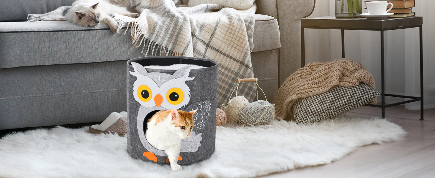 Кігтеточка-будиночок для котів Dripex з 2 поверхів, з фетру, з подушкою, 30x35x35 см (Сова)