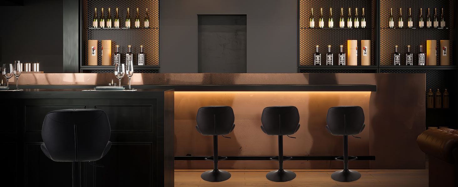 WangPangzi Adjustable Bar Stools 2-Pack with Backrest - Padded Faux Leather Kitchen Bar Chairs with Footrest for Counter, Home, Hotels & Bars (Black & Gray)