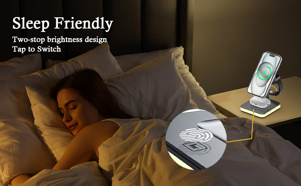 Бездротовий зарядний пристрій 4-в-1 з підсвічуванням та USB-портом для Apple iPhone, iWatch, AirPods (Чорний)