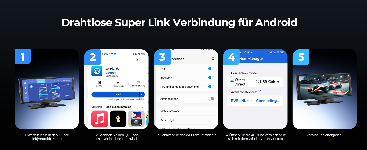 Krunia 8.1'' Бездротовий портативний CarPlay-екран 60FPS для Apple CarPlay та Android Auto з OTA-оновленнями, камерою заднього виду, Mirror Link, Bluetooth, голосовим керуванням та GPS-навігацією