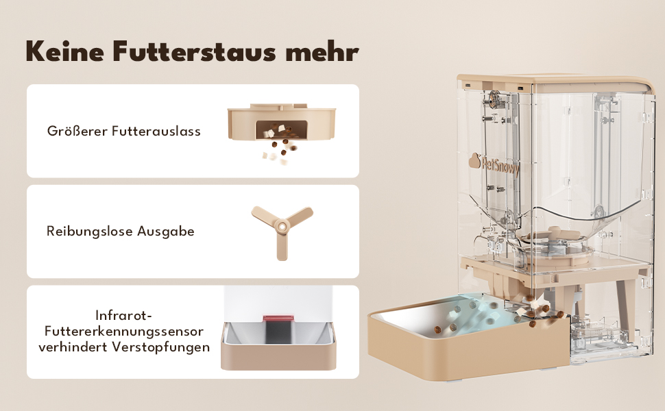 Автоматичний годівниця для котів та собак PetSnowy 4L з Wi-Fi, керування через додаток, подвійне живлення, 3-ох Frische-Lock, 1-10 прийомів їжі на день, Creamweiß (Braun)