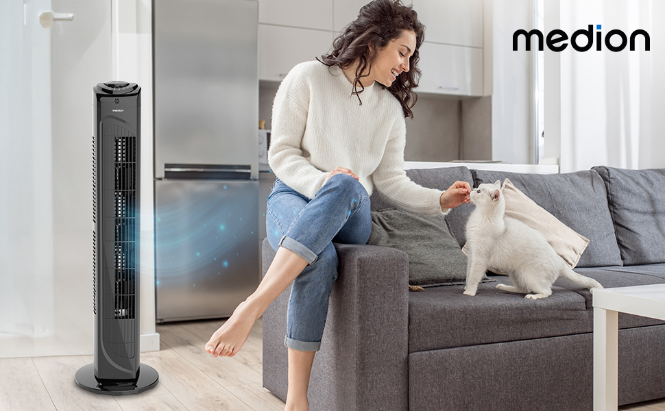 Турбовентилятор MEDION E11 TF з дистанційним керуванням: 3 швидкості, тихий режим сну, 45 Вт, 60° гойдання, таймер, MD12067, чорний