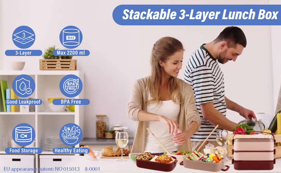 Ланчбокс Brotdose на 3 секції, 2200 мл, з посудом, без BPA, для дорослих, мікрохвильова піч, бежевий