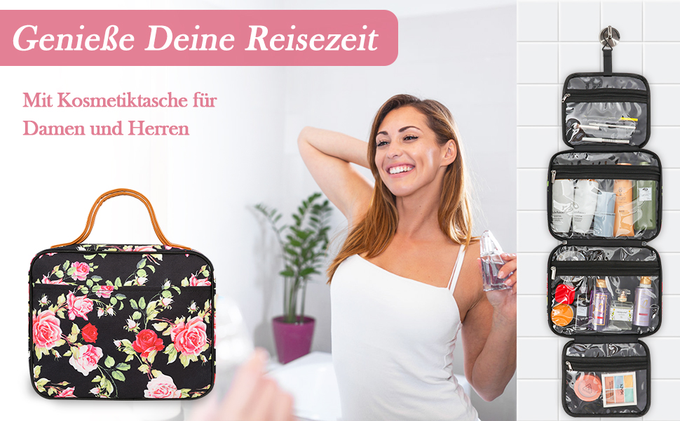 Сумка-органайзер для подорожей Ideatech, водонепроникна косметичка для жінок та чоловіків, з петлею для підвішування (чорно-жовта квітка)