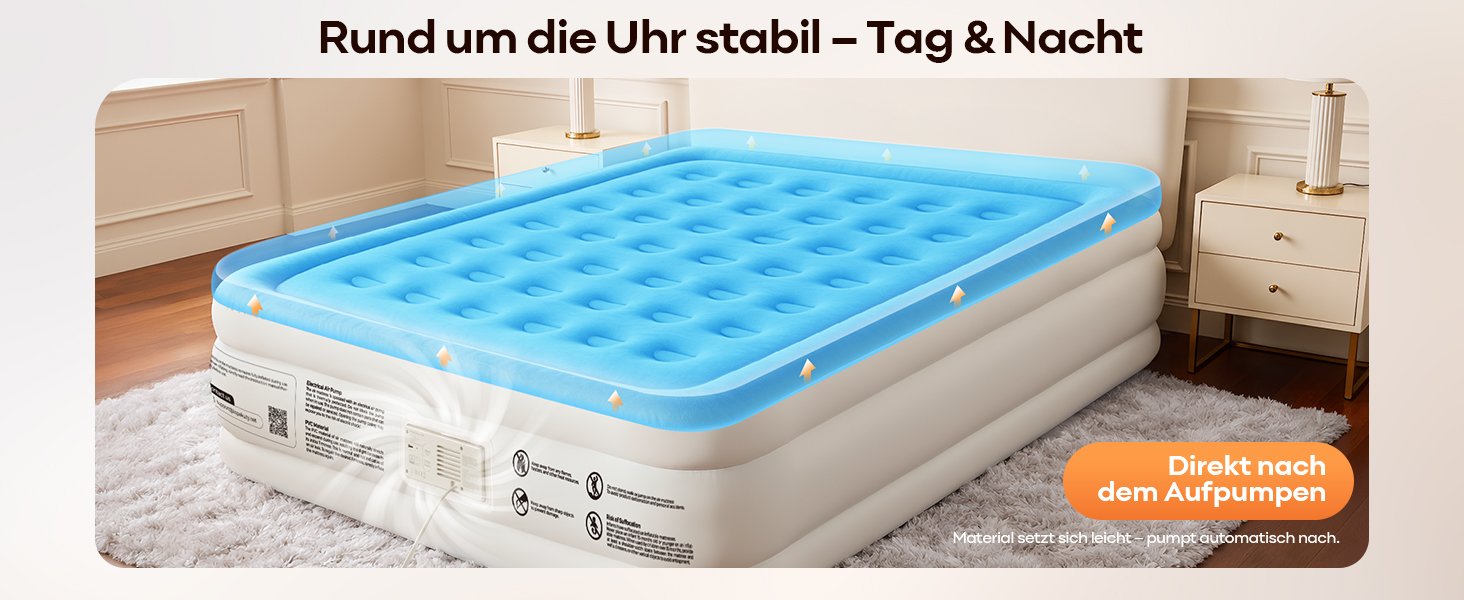 Надувний матрац Premium Luftmatratze з вбудованим насосом для 2 осіб, білий - швидке надування, м'яке флокування, для дому та кемпінгу