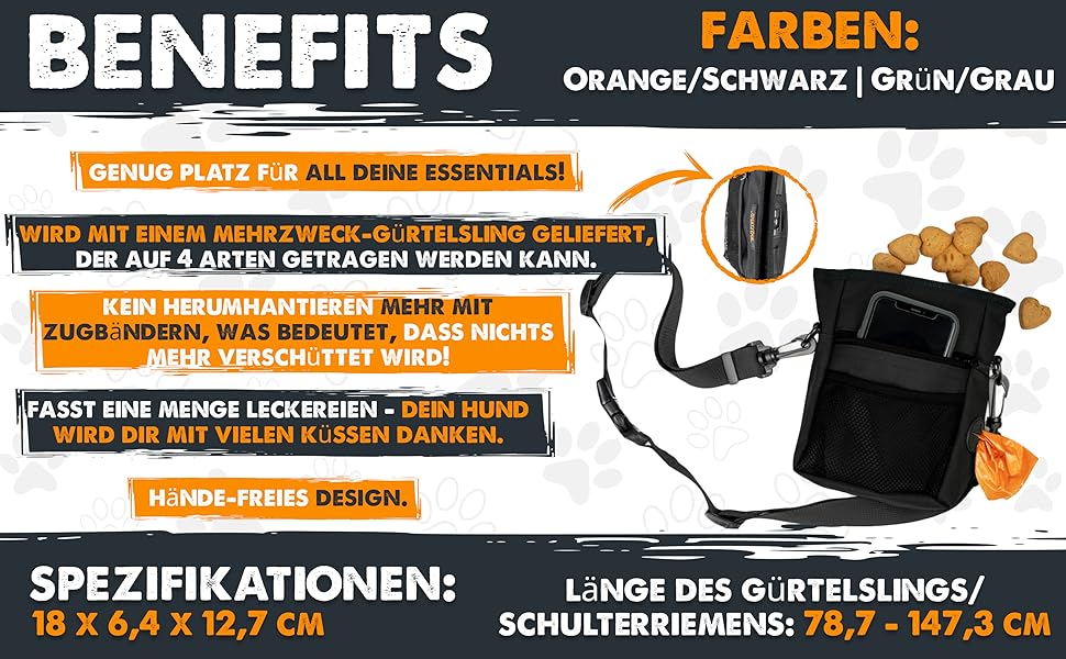 Сумка для ласощів Mighty Paw для собак: навчання та тренування | Зручна сумка для ласощів на руці для собак | Оранжево-чорна