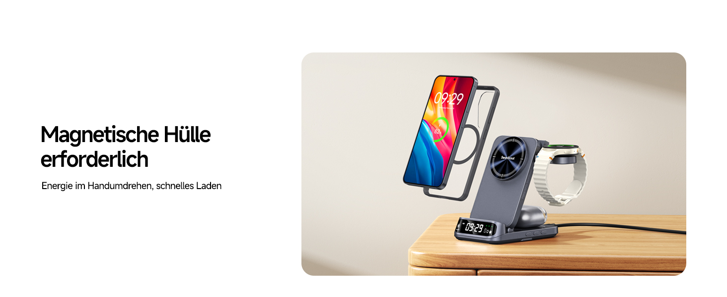 Зарядна станція SwanScout магнітна 3-в-1 для Samsung Galaxy S25 Ultra/S24/Z Flip 7/Z Fold 7, годинник Samsung Watch 8 Classic/8/Ultra/7, навушники Galaxy Buds 3, SwanScout 708SM